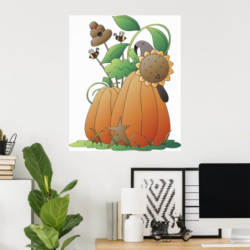 Pumpkin Flowers And Bees Poster