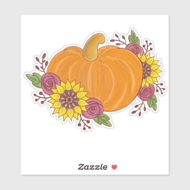 Pumpkin flowers autumn fall beautiful painted sticker (Sheet)
