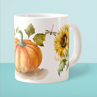 Pumpkin & Flowers  Giant Coffee Mug