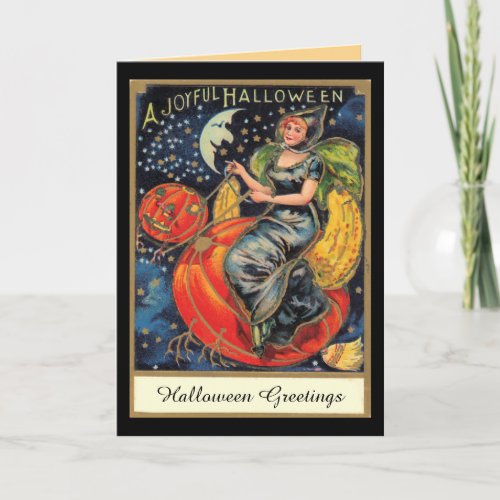 Pumpkin Flying Witch Card