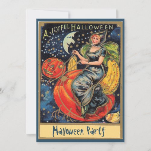 Pumpkin Flying Witch Halloween Party Invitation