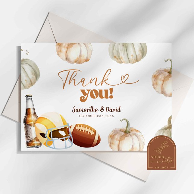 Pumpkin Footballs Couple Shower Thank You Card (Creator Uploaded)