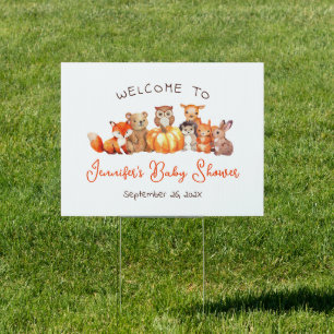 Pumpkin Forest Animals Autumn Baby Shower Welcome Sign