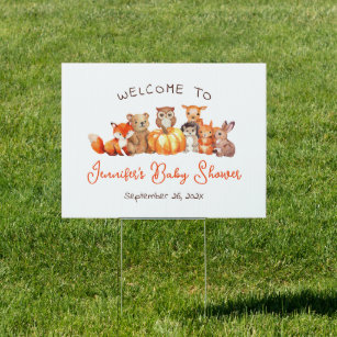 Pumpkin Forest Animals Autumn Baby Shower Welcome Sign