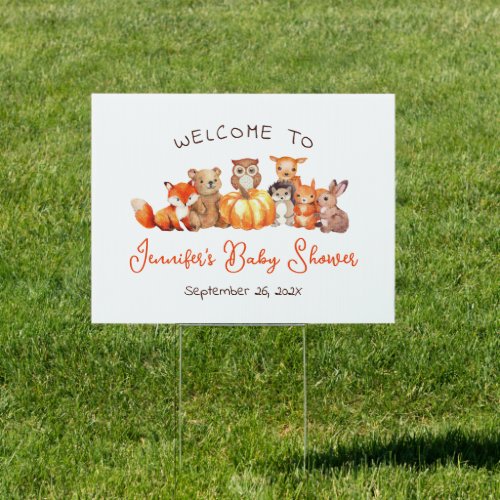Pumpkin Forest Animals Autumn Baby Shower Welcome Sign