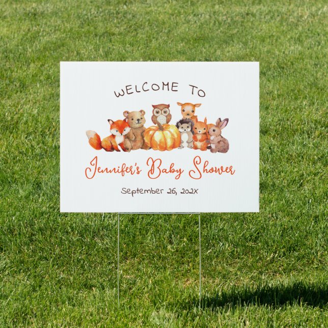 Pumpkin Forest Animals Autumn Baby Shower Welcome Sign (Insitu)