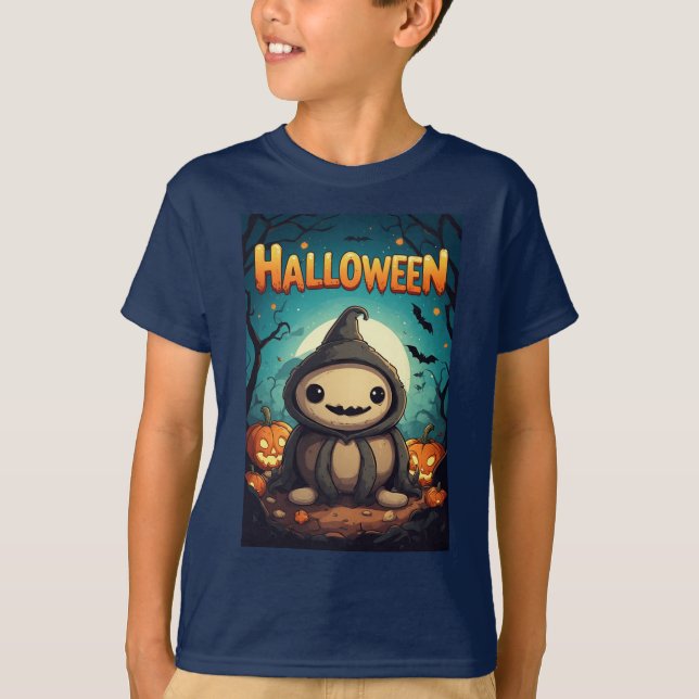 Pumpkin Friend In Halloween Patch T-Shirt (Front)