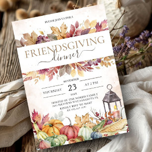Pumpkin Friendsgiving Dinner Rustic Watercolor Invitation
