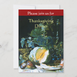 PUMPKIN , FRUITS AND GLASSWARE Thanksgiving Dinner Invitation