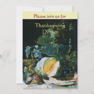 PUMPKIN , FRUITS AND GLASSWARE Thanksgiving Dinner Invitation