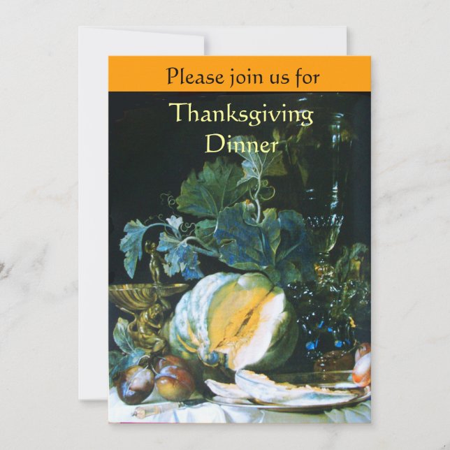 PUMPKIN , FRUITS AND GLASSWARE Thanksgiving Dinner Invitation (Front)