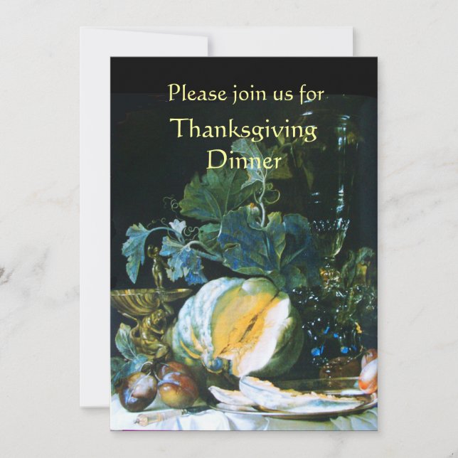 PUMPKIN , FRUITS AND GLASSWARE Thanksgiving Dinner Invitation (Front)