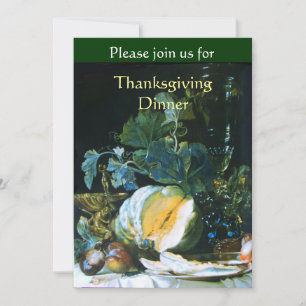 PUMPKIN , FRUITS AND GLASSWARE Thanksgiving Dinner Invitation