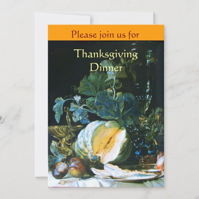 PUMPKIN , FRUITS AND GLASSWARE Thanksgiving Dinner Invitation (Front)