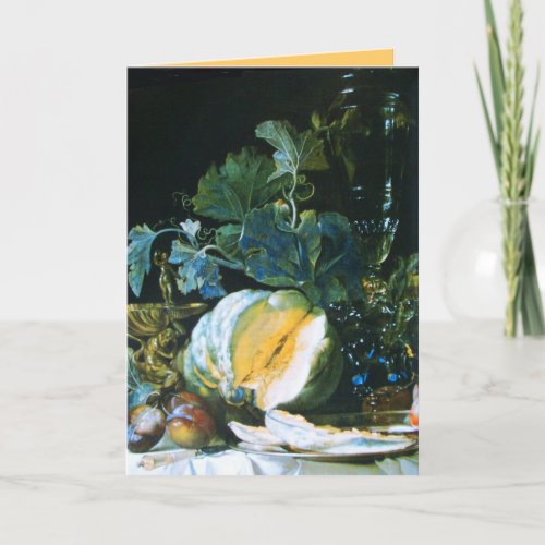 PUMPKIN FRUITS AND GLASSWARE Thanksgiving Holiday Card