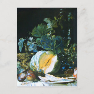 PUMPKIN ,FRUITS AND GLASSWARE Thanksgiving Holiday Postcard