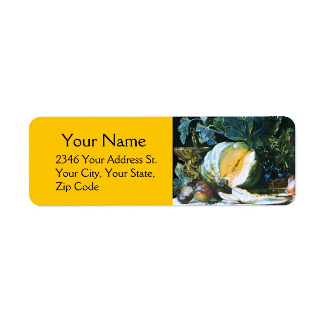 PUMPKIN ,FRUITS AND GLASSWARE Yellow Thanksgiving  Label (Front)