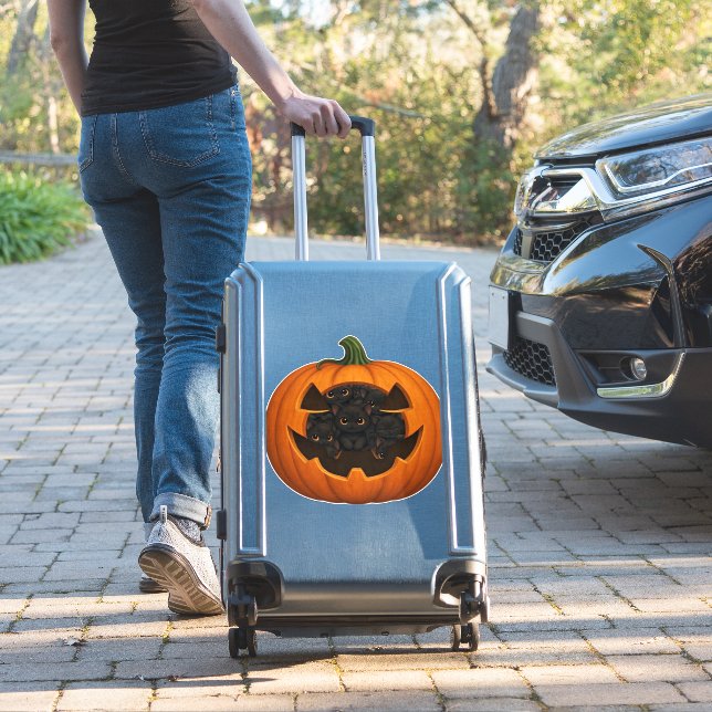 Pumpkin Full of Kittens - Cute Black Cat Halloween Sticker (Suitcase Insitu)