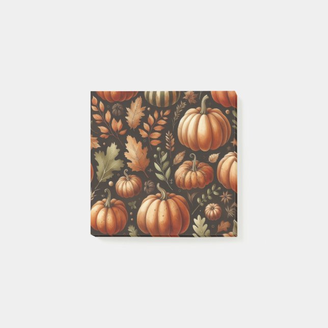 Pumpkin Fun Autumn Thanksgiving Orange Fall Leaves Post-it Notes (Front)