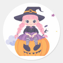 "Pumpkin Fun: Cute Cartoon Girl Sticker"