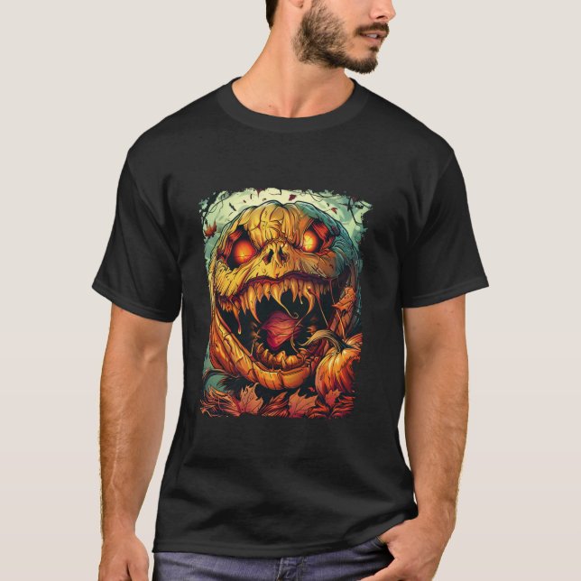 Pumpkin Funny Burning Scary Halloween Men Women T  T-Shirt (Front)