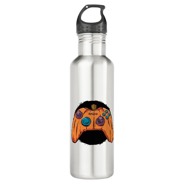 PUMPKIN GAMEPAD HALLOWEEN GAMING STAINLESS STEEL WATER BOTTLE (Front)