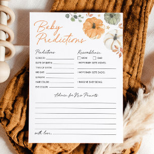 Pumpkin Gender Baby Shower Baby Predictions and Advice Card
