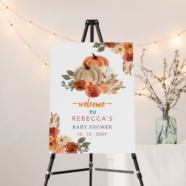Pumpkin Gender Neutral Baby Shower Welcome Sign (In Situ (Stand))