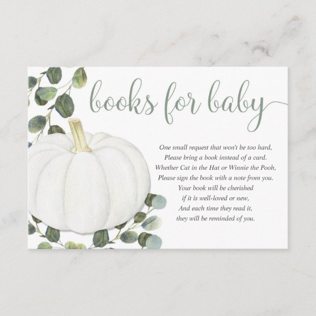 Pumpkin gender neutral greenery book request enclosure card (Front)
