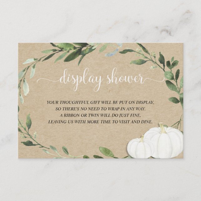 Pumpkin gender neutral greenery display shower enclosure card (Front)
