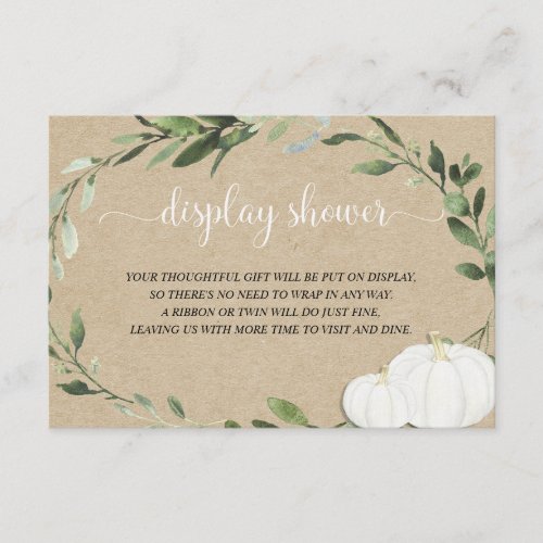 Pumpkin gender neutral greenery display shower enclosure card