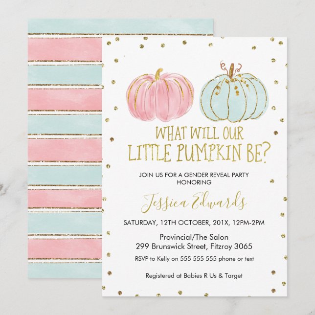 Pumpkin Gender Reveal Baby Shower Invitation (Front/Back)