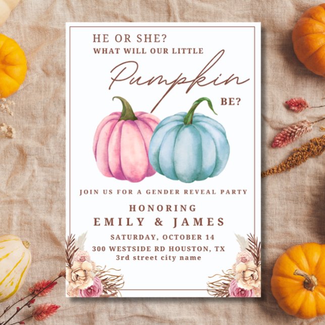 Pumpkin Gender Reveal Boy or Girl  He Or She  Invitation (Creator Uploaded)