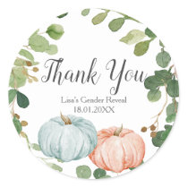 Pumpkin Gender Reveal Greenery Thank You Sticker