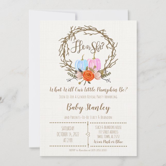 Pumpkin Gender Reveal Invitation (Front)
