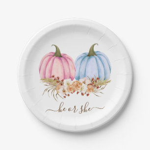 Pumpkin Gender Reveal Invitation, Fall Gender Paper Plates