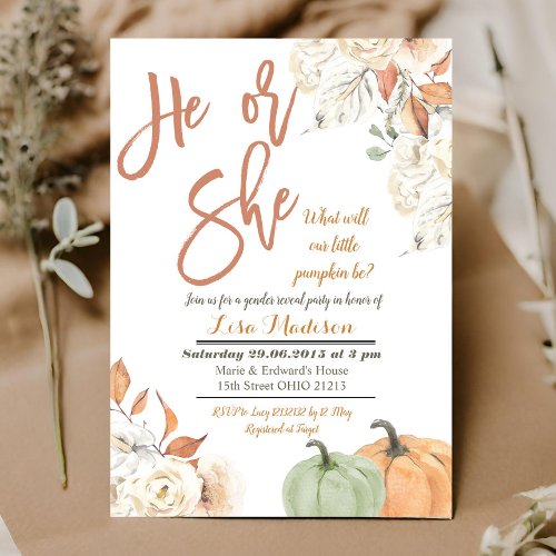 Pumpkin Gender Reveal Invite Rustic Fall Shower