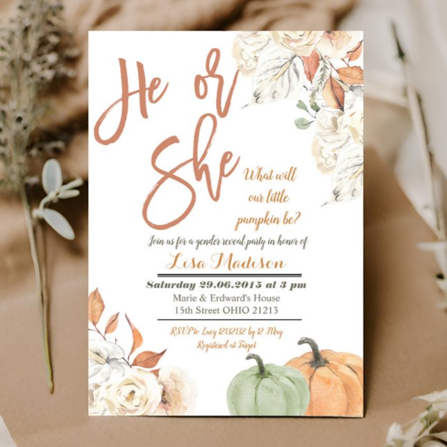 Pumpkin Gender Reveal Invite Rustic Fall Shower (Creator Uploaded)