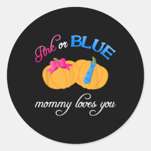 Pumpkin Gender Reveal Mommy Loves You Fall Themes Classic Round Sticker