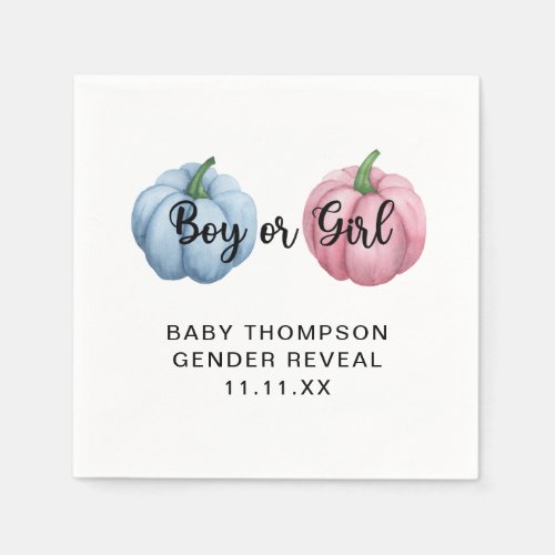 Pumpkin gender reveal napkins