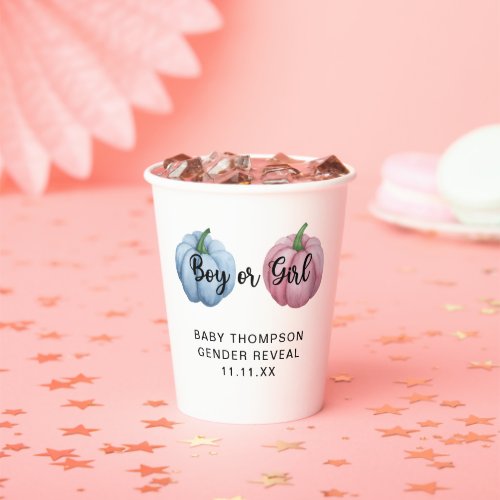 Pumpkin gender reveal paper cups