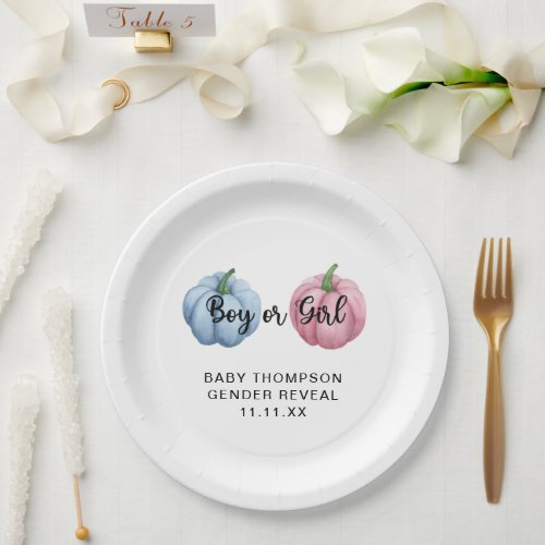 Pumpkin gender reveal paper plates