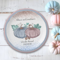 Pumpkin Gender reveal Pink Blue Autumn Glitter Paper Plates