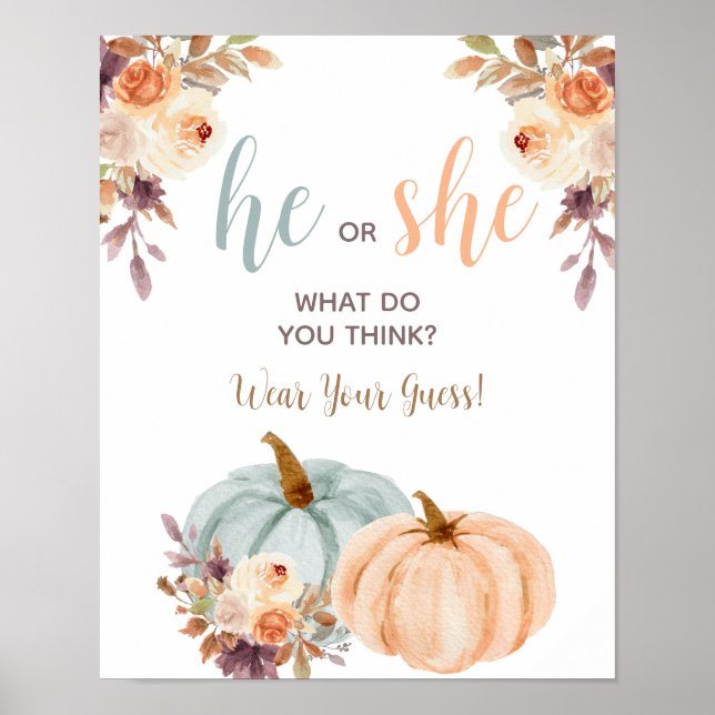 Pumpkin Gender Reveal Poster Wear Your Guess (Front)