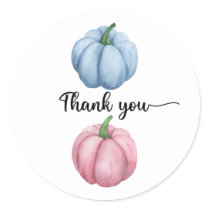 Pumpkin gender reveal thank  you classic round sticker