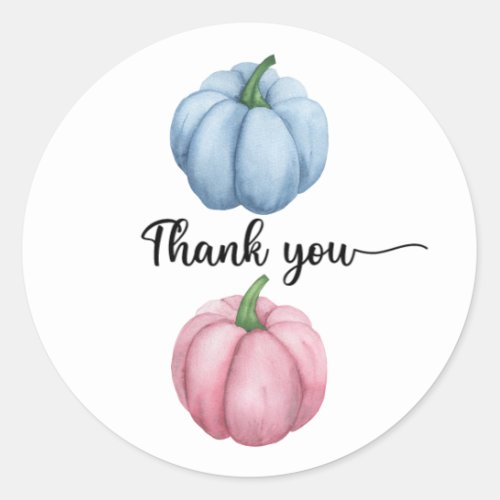 Pumpkin gender reveal thank  you classic round sticker