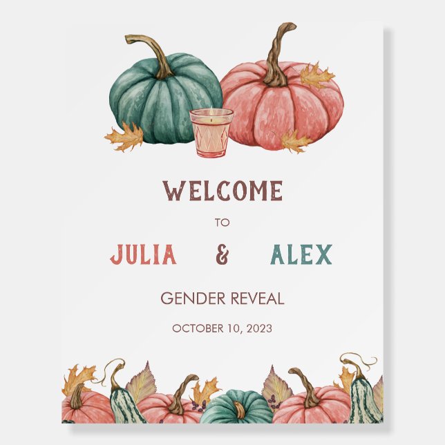 Pumpkin Gender Reveal Welcome Sign Foam Boards (Front)