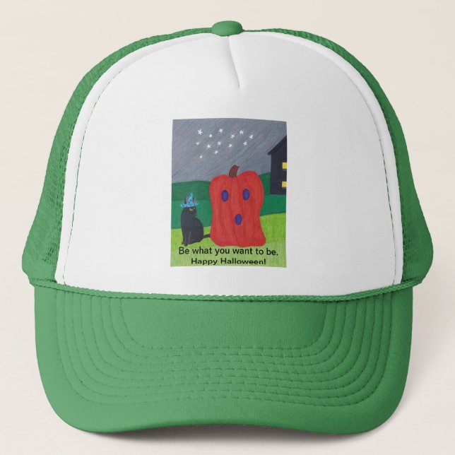 Pumpkin Ghost and Wizard Cat Halloween Hats (Front)