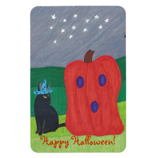 Pumpkin Ghost and Wizard Cat Halloween Magnets