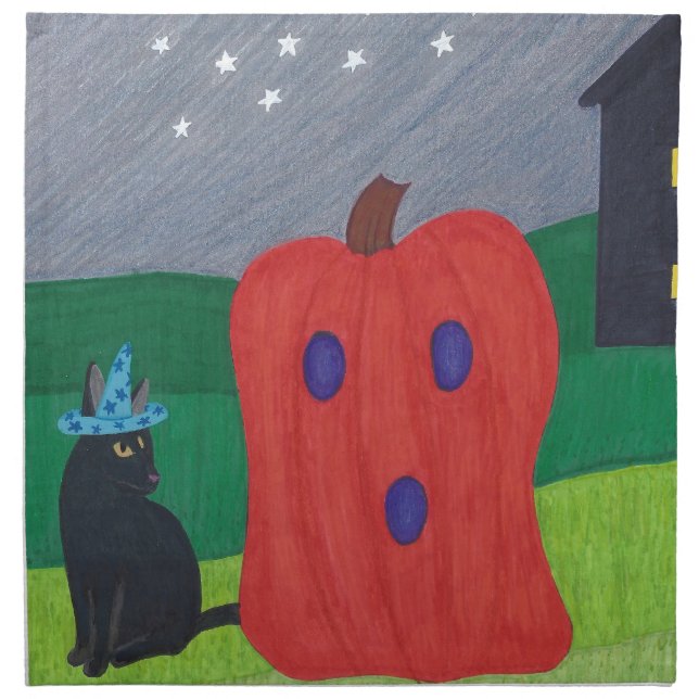 Pumpkin Ghost and Wizard Cat Halloween Napkins (Front)